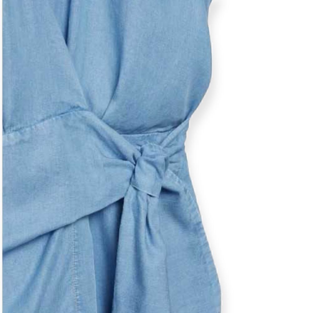 Stradivarius Blue Lyocell Wrap Playsuit Romper Size L NWT Tie Waist Short Sleeve - Picture 3 of 12
